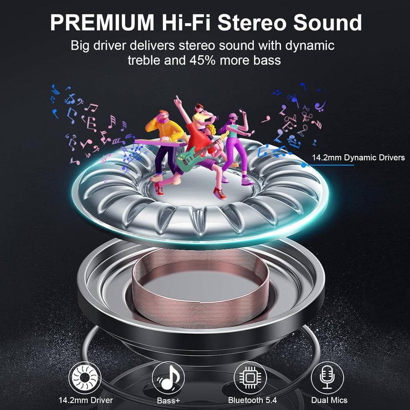 PEFUPEW Wireless Earbuds, Bluetooth 5.4 Headphones with Mic HiFi Stereo Sound, Deep Bass Ear buds, ENC Noise Cancelling, Earphones 48H, LED Display, IP7 Waterproof in Ear Earbud for Phone Workout Sport Black - Image 3