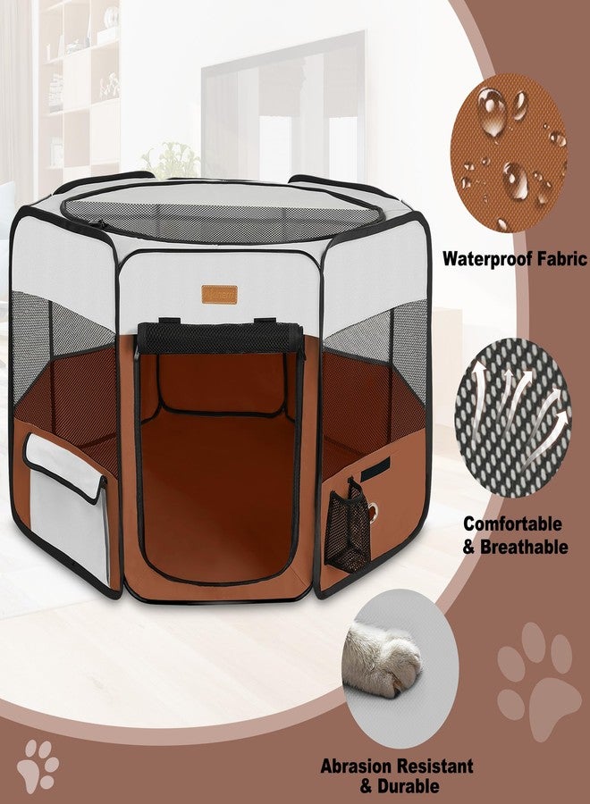 Akinerri Dog Playpen, Portable Pet Play Pen for Cat, Puppies, Rabbits, Chickens, Foldable Large-Capacity Pet Tent for Indoor/Outdoor Travel Camping Brown - Image 3