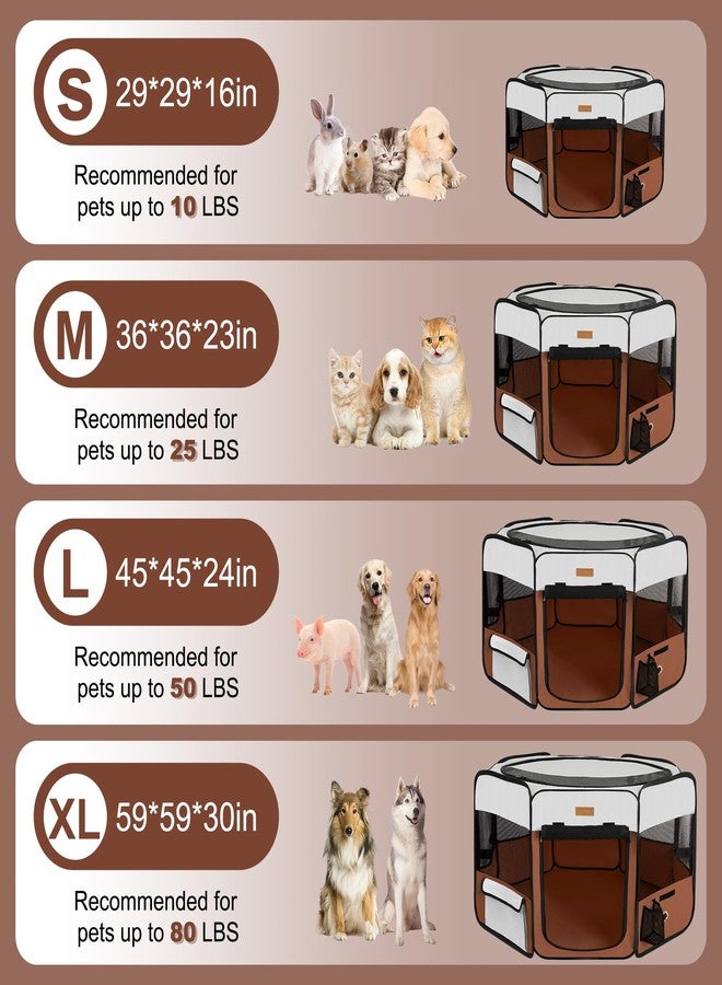 Akinerri Dog Playpen, Portable Pet Play Pen for Cat, Puppies, Rabbits, Chickens, Foldable Large-Capacity Pet Tent for Indoor/Outdoor Travel Camping Brown - Image 5