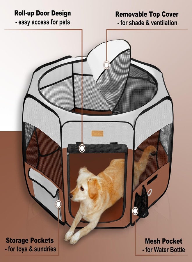 Akinerri Dog Playpen, Portable Pet Play Pen for Cat, Puppies, Rabbits, Chickens, Foldable Large-Capacity Pet Tent for Indoor/Outdoor Travel Camping Brown - Image 2