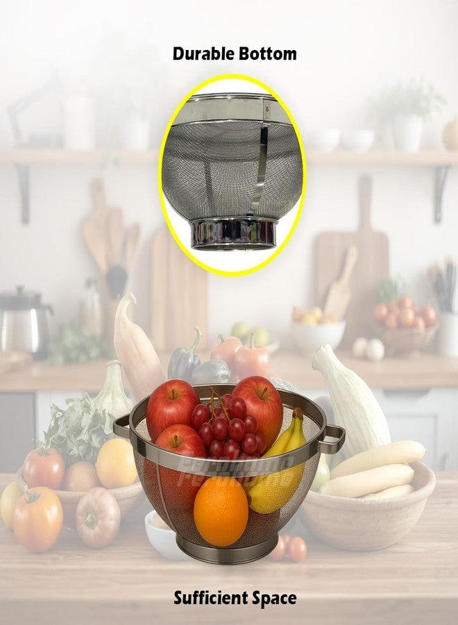 Ferohome 14 Inch 304 Stainless Steel Colander Basket|Free Cleaning Brush and Multi Fiber Cloth |Mesh Filter for Rinsing Rice, Washing Vegetables & Draining Pasta | Heavy-Duty Basket with Handles - Image 4