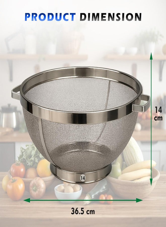 Ferohome 14 Inch 304 Stainless Steel Colander Basket|Free Cleaning Brush and Multi Fiber Cloth |Mesh Filter for Rinsing Rice, Washing Vegetables & Draining Pasta | Heavy-Duty Basket with Handles - Image 2