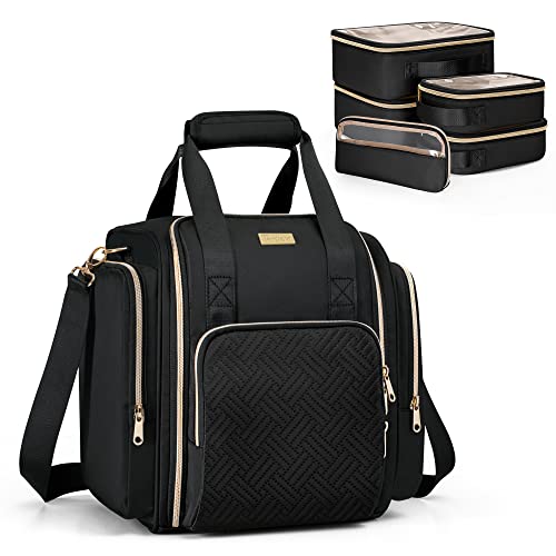 Prokva Travel Makeup Bag with 5 Removable Cases, Large Cosmetic Case Make up Organizer with Strap and Multiple Storage Pockets, Black (Patented Design) - Image 1