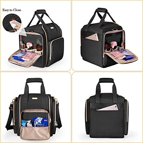Prokva Travel Makeup Bag with 5 Removable Cases, Large Cosmetic Case Make up Organizer with Strap and Multiple Storage Pockets, Black (Patented Design) - Image 3