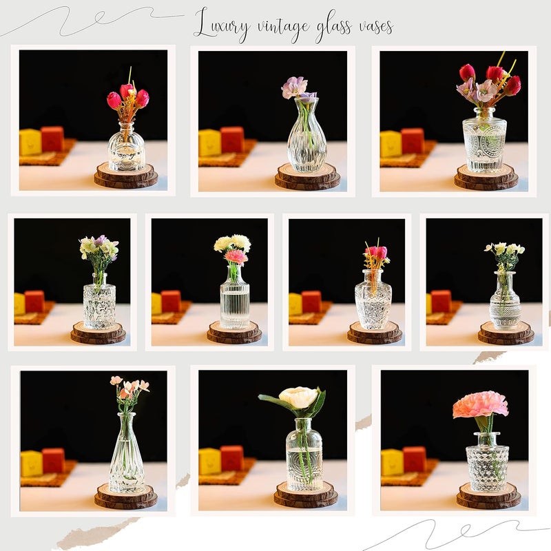 ABOUT SPACE Glass Bud Flower Vase – Pack of 10 Clear Glass Centrepiece for Mini Flowers-Sturdy Textured Drop Shaped Antique Collections for Wedding Decorations & Table Top Decor for Home,Restaurants - Image 3