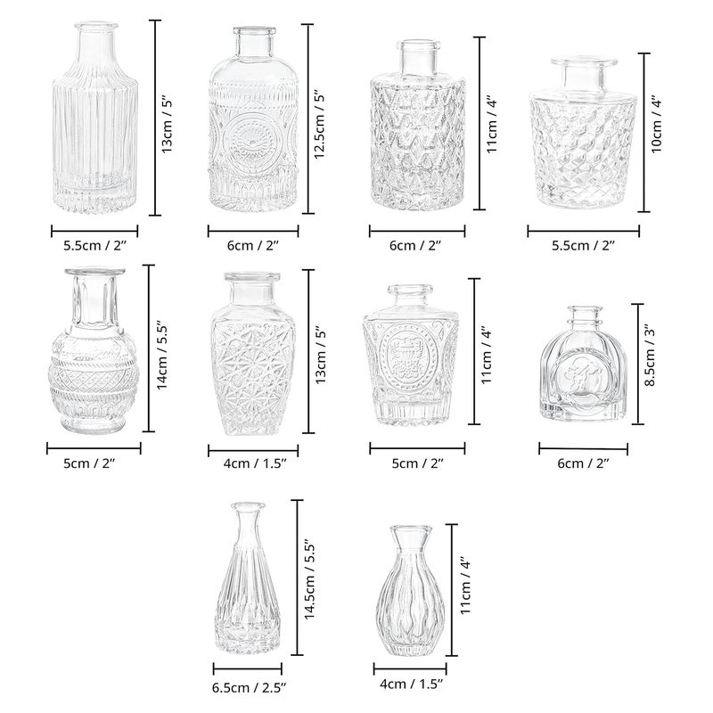 ABOUT SPACE Glass Bud Flower Vase – Pack of 10 Clear Glass Centrepiece for Mini Flowers-Sturdy Textured Drop Shaped Antique Collections for Wedding Decorations & Table Top Decor for Home,Restaurants - Image 2