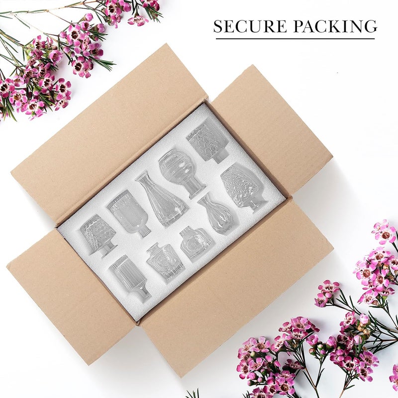 ABOUT SPACE Glass Bud Flower Vase – Pack of 10 Clear Glass Centrepiece for Mini Flowers-Sturdy Textured Drop Shaped Antique Collections for Wedding Decorations & Table Top Decor for Home,Restaurants - Image 5