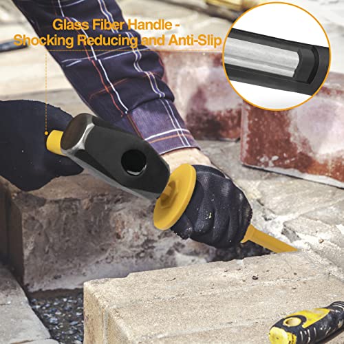 KURUI 3lb Sledge Hammer & Flat Chisel with Hand Protection for Tile/Rock/Masonry/Concrete/Brick/rockhounding, Mason Flat Head Chisel & Small Drilling Hammer with Anti-Slip Handle - Image 3