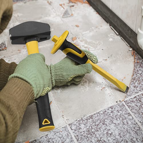 KURUI 3lb Sledge Hammer & Flat Chisel with Hand Protection for Tile/Rock/Masonry/Concrete/Brick/rockhounding, Mason Flat Head Chisel & Small Drilling Hammer with Anti-Slip Handle - Image 5