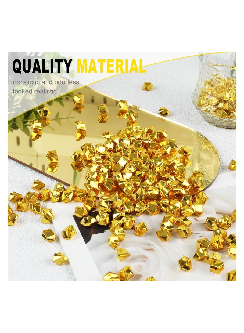 SYOSI 1100PCS Fake Ice Rocks, Acrylic Ice Cubes Gold Rocks, Fake Diamonds, Gold Plastic Crystals, Fake Crushed Ice Rocks Acrylic Gems, for Vase Fillers Party Decor Wedding Event Decoration Arts and Crafts - Image 4