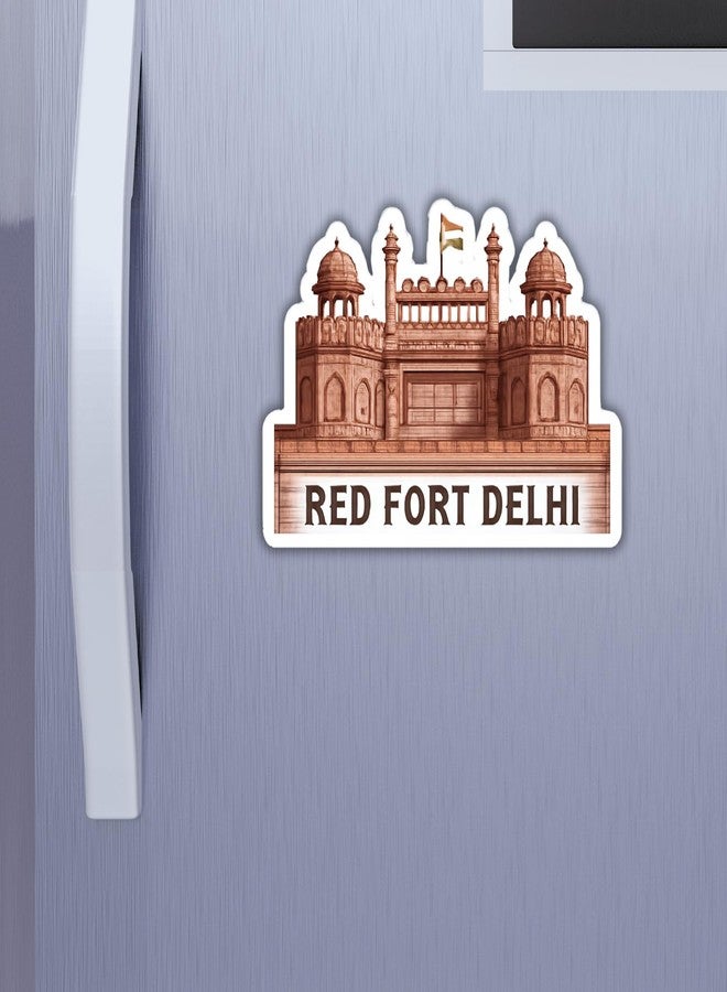 GiftOday Indian Red Fort Theme Souvenir Wooden Refrigerator Stylish Fridge Magnet - Red Fort Fridge Magnet Perfect Souvenir Gift for Office, Kitchen, Fridge Decoration | Size 3x3 Inch | Pack of 1 - Image 1