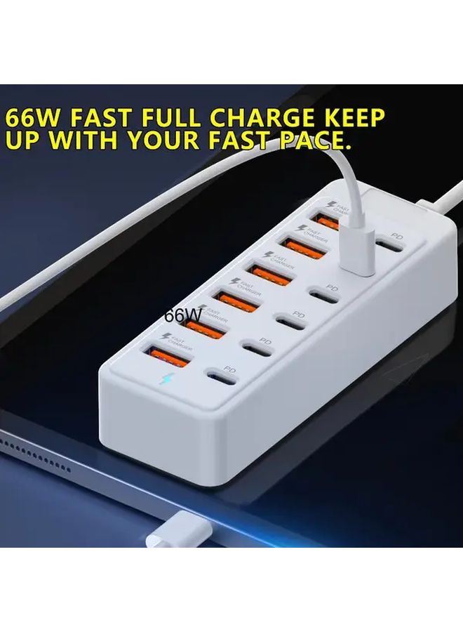 تمت ترقية محطة الشحن السريع USB الأبيض 12 في 1 مع 6 منافذ Type C PD و 6 منافذ USB A بقوة 66 واط لكل منها - Image 1