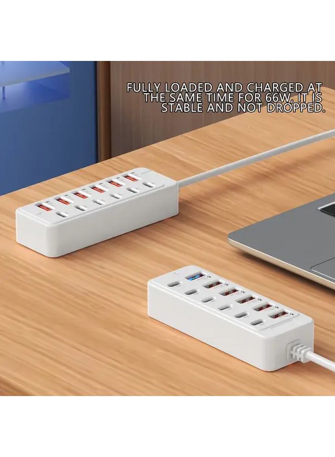 تمت ترقية محطة الشحن السريع USB الأبيض 12 في 1 مع 6 منافذ Type C PD و 6 منافذ USB A بقوة 66 واط لكل منها - Image 4
