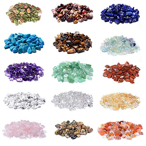 Basigeese 1500pcs Gemstone Chip Beads DIY Jewelry Making, Healing Engry Crystals Polishing Crushed Irregular Shaped Beads with Box (15 Materials) - Image 1