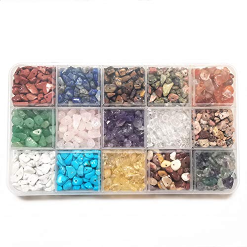 Basigeese 1500pcs Gemstone Chip Beads DIY Jewelry Making, Healing Engry Crystals Polishing Crushed Irregular Shaped Beads with Box (15 Materials) - Image 3