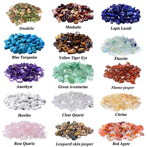 Basigeese 1500pcs Gemstone Chip Beads DIY Jewelry Making, Healing Engry Crystals Polishing Crushed Irregular Shaped Beads with Box (15 Materials) - Image 2