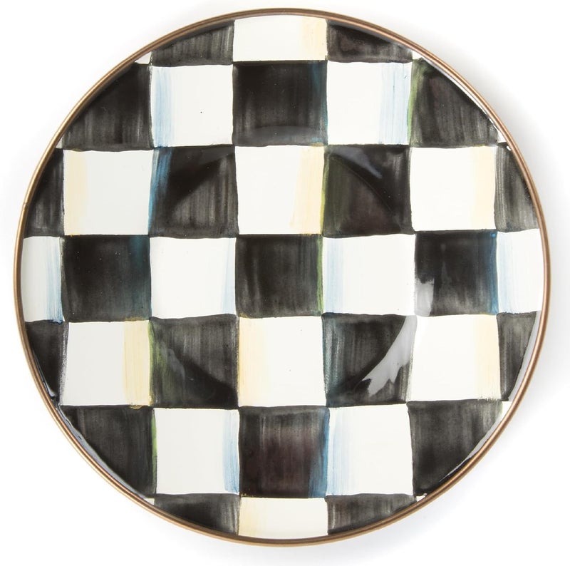 mackenzie childs MACKENZIECHILDS Enamel Saucer Small Enamel Plate for Teacups BlackandWhite Courtly Check  - Image 1