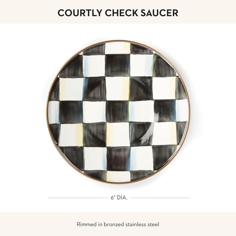 mackenzie childs MACKENZIECHILDS Enamel Saucer Small Enamel Plate for Teacups BlackandWhite Courtly Check  - Image 4