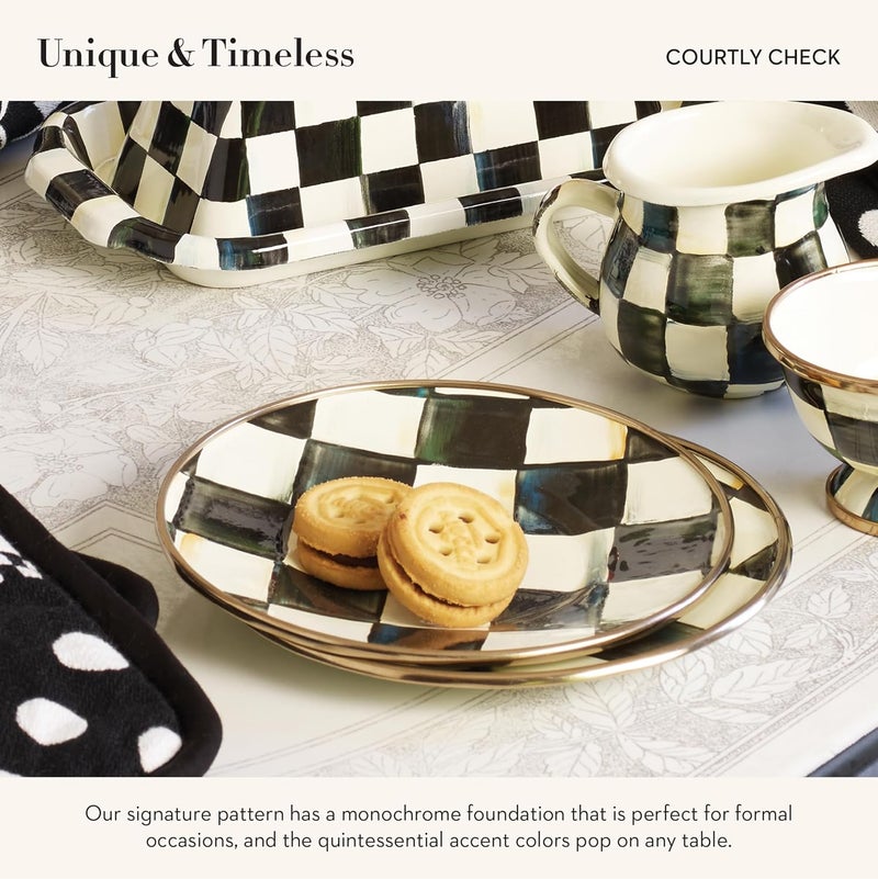mackenzie childs MACKENZIECHILDS Enamel Saucer Small Enamel Plate for Teacups BlackandWhite Courtly Check  - Image 3