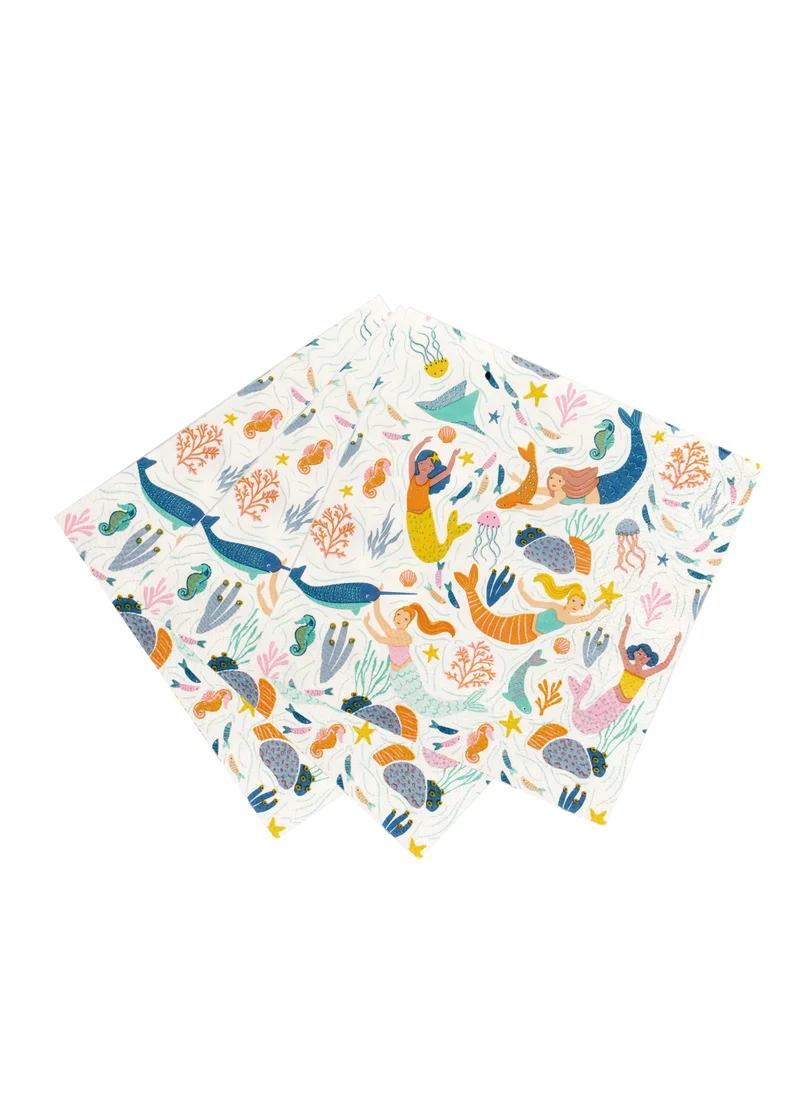 Talking Tables Mermaid & Sea Creatures Paper Napkins - 20 pack