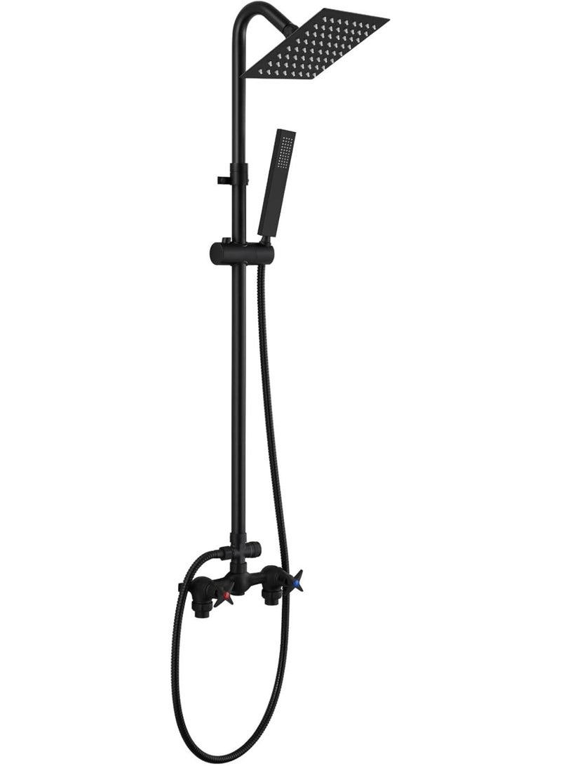 YelaJoy Wall Mounted Outdoor Shower System Matte Black 6" Square Rainfall Shower head with Hand Held Spray Double Cross Handles with Adjustable Slide Bar Two Function Exposed Shower Kit  - Image 1