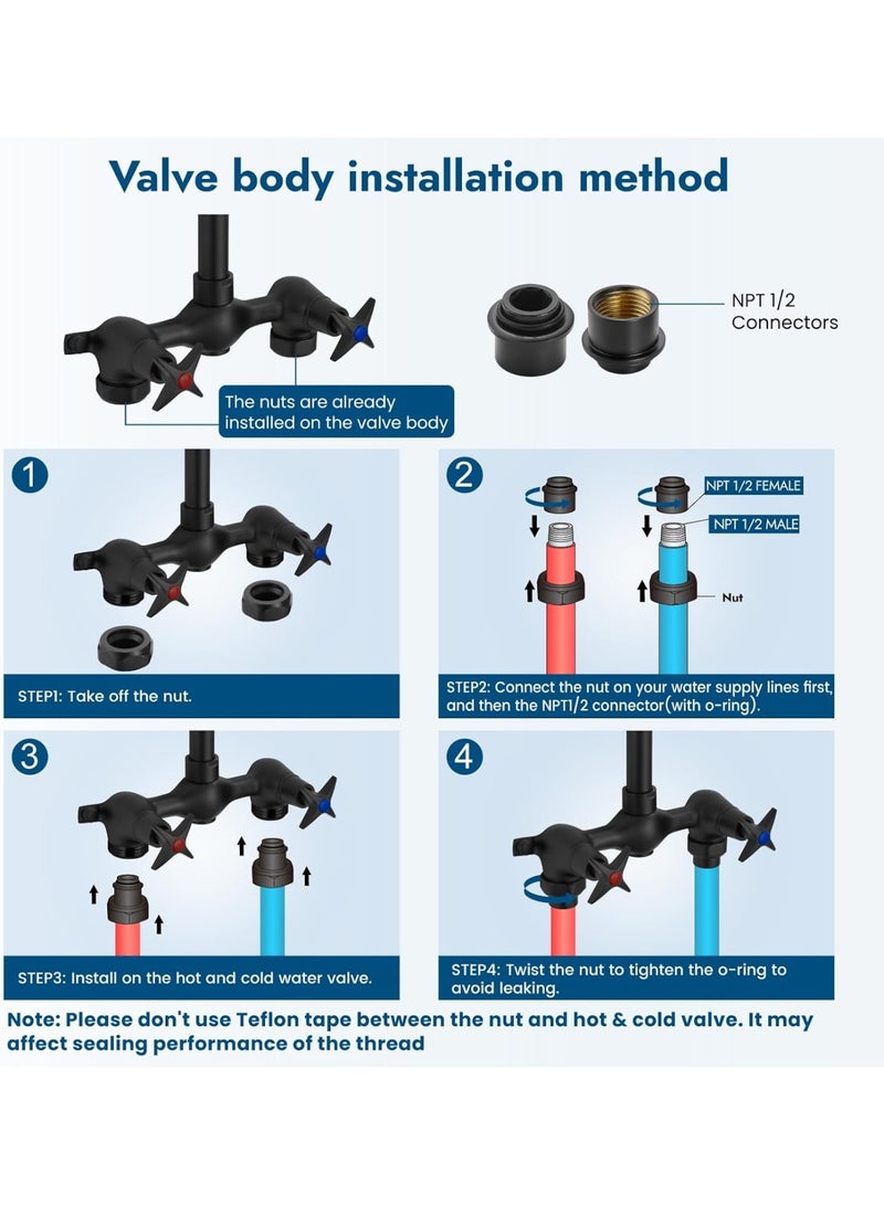 YelaJoy Wall Mounted Outdoor Shower System Matte Black 6" Square Rainfall Shower head with Hand Held Spray Double Cross Handles with Adjustable Slide Bar Two Function Exposed Shower Kit  - Image 5