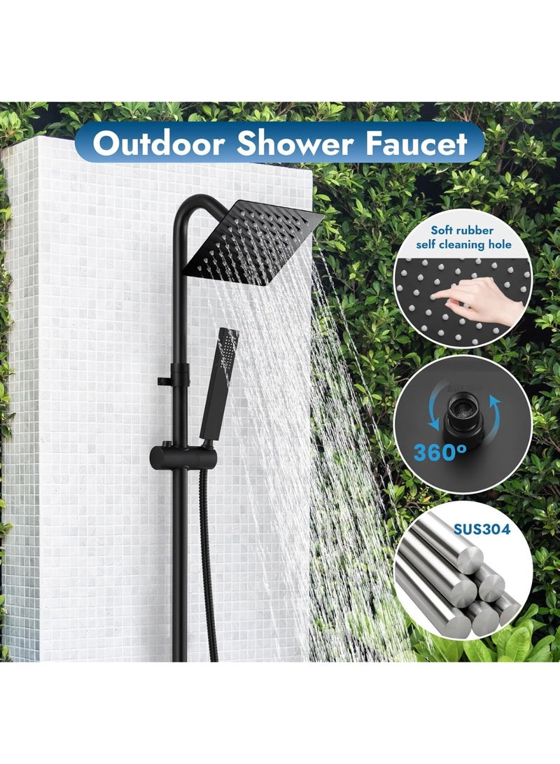YelaJoy Wall Mounted Outdoor Shower System Matte Black 6" Square Rainfall Shower head with Hand Held Spray Double Cross Handles with Adjustable Slide Bar Two Function Exposed Shower Kit  - Image 2