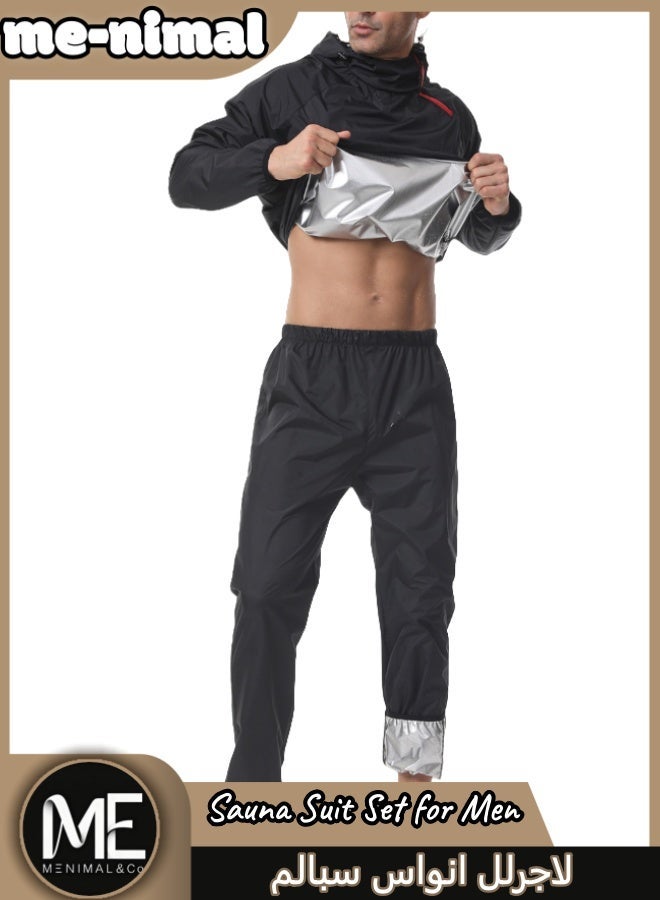 مينيمال بدلة ساونا رجالية  قطعة علوية وسراويل طويلة، بدلة تدريب معززة للتعرق لفقدان الوزن - Image 1