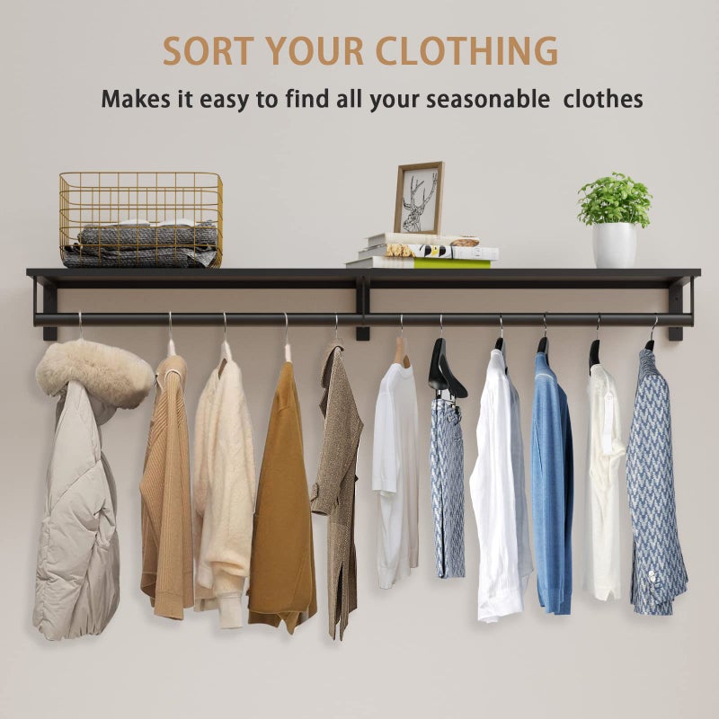 Audmore Wall Mounted Clothes Rack with Top Shelf, 41'' Industrial Clothing Rack Heavy Duty, Metal Shelf with Hanging Rod, Garment Rack Laundry Room Shelves, Space Saving - Image 2