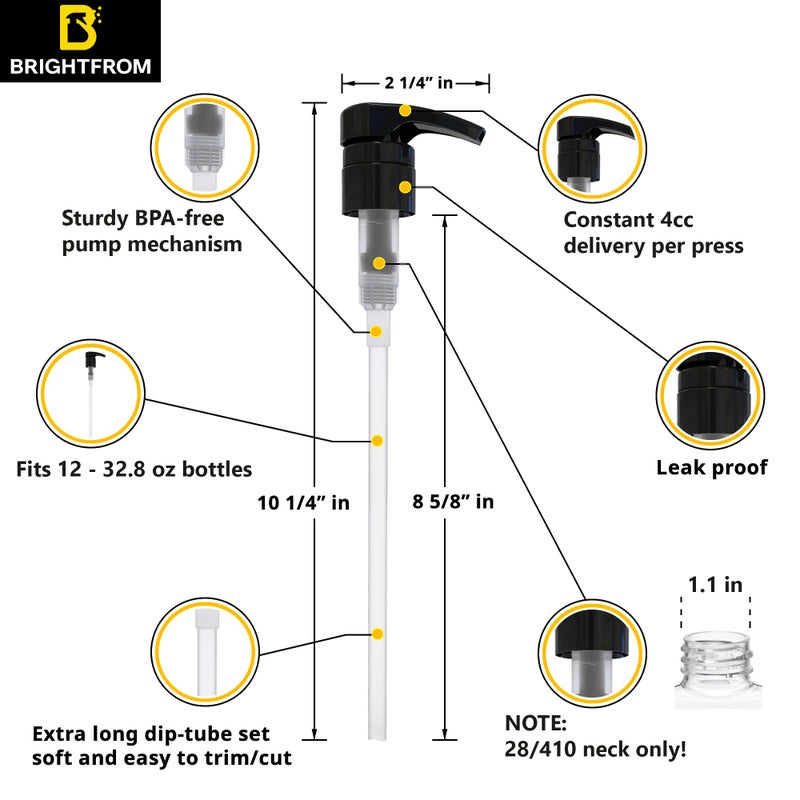BRIGHTFROM Universal Dispensing Pump, Perfect for Shampoo & Conditioner 1L /33.8 OZ - Fits for Most Bottles or Any Refillable Bottles from 12oz to 33.8oz with 28/410 Neck Size, 2 Pack, White/Black - Image 1