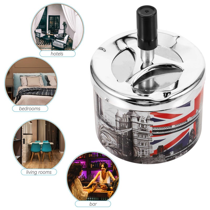 Stainless Steel Windproof Ashtray With Rotatable Lid And Automatic Extinguishing For Home Outdoor - Image 4