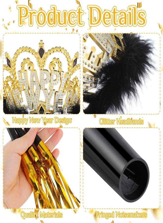 Leitee 24 Pcs 2026 New Years Eve Party Supplies Include 12 Happy New Year Headband Tiara Crow with Faux-fur 12 Squawkers Fringed Noisemakers for 2026 Year Eve Christmas Party Supplies - Image 3