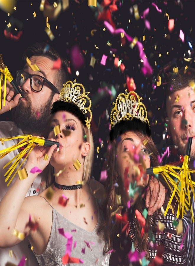 Leitee 24 Pcs 2026 New Years Eve Party Supplies Include 12 Happy New Year Headband Tiara Crow with Faux-fur 12 Squawkers Fringed Noisemakers for 2026 Year Eve Christmas Party Supplies - Image 5