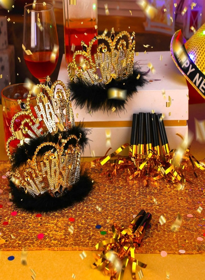 Leitee 24 Pcs 2026 New Years Eve Party Supplies Include 12 Happy New Year Headband Tiara Crow with Faux-fur 12 Squawkers Fringed Noisemakers for 2026 Year Eve Christmas Party Supplies - Image 4