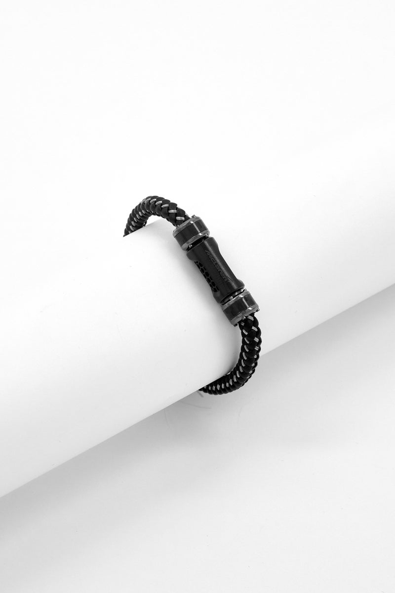 McLaren Men Drift Braided Leather Bracelet, Black/Grey - Image 1