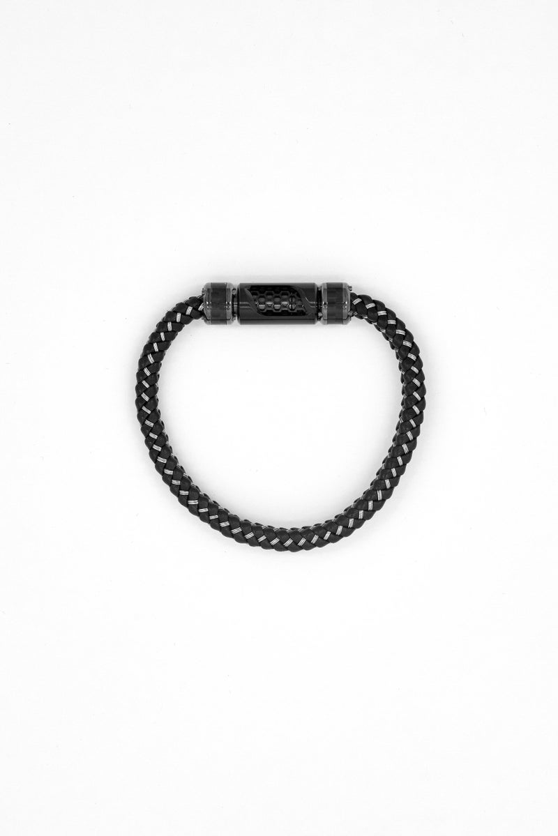 McLaren Men Drift Braided Leather Bracelet, Black/Grey - Image 4