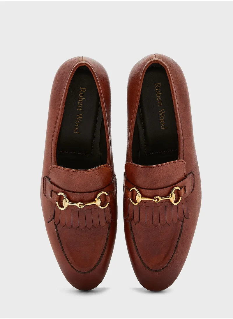 Robert Wood Genuine Leather Fringe Detail Slip Ons