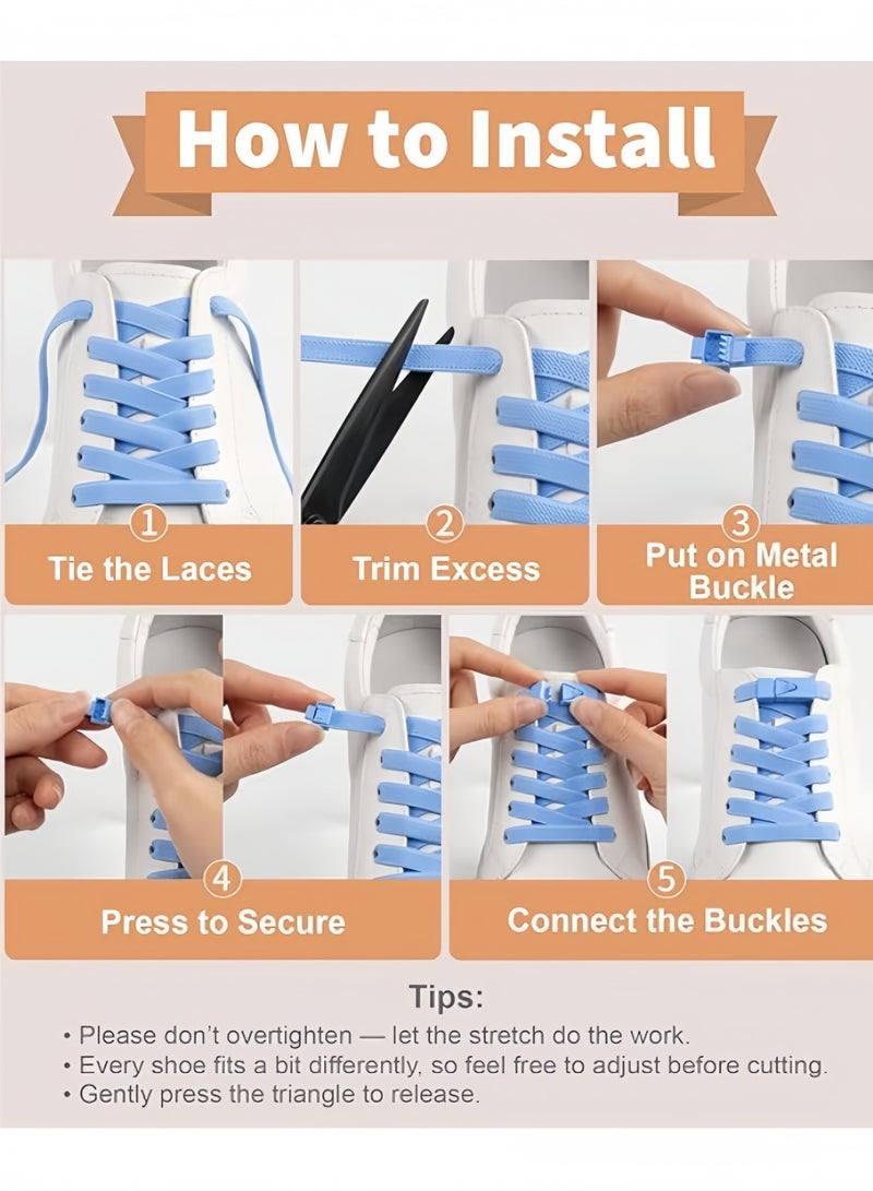 زوج من أحزمة الأحذية سهلة الربط مع مشبك قابل للتبديل - قابلة للتعديل لتناسب الأحذية الرياضية والأحذية الكاجوال والملابس الرياضية للرجال والنساء - Image 3