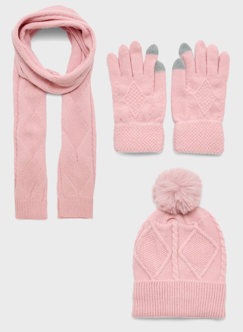 ELLA 3 Pack Set With Winter Pompom Beanie ,Scarve & Glove Set - Image 1