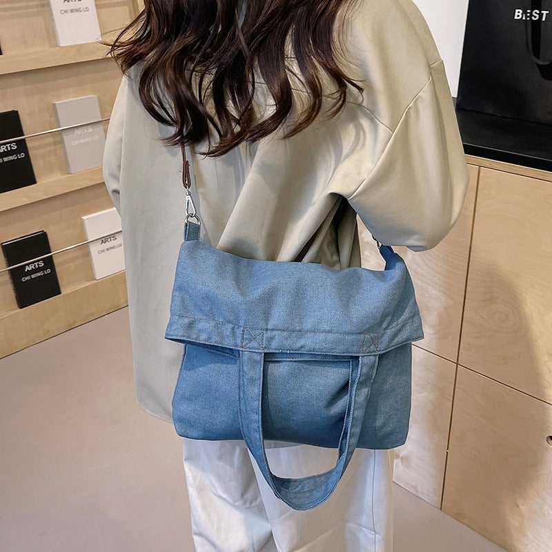 Vintage Artistic Embroidered Denim Bag Instagram Style Fashionable Campus All-Match Shoulder Bag Japanese Style Casual Crossbody Bucket Bag - Image 3