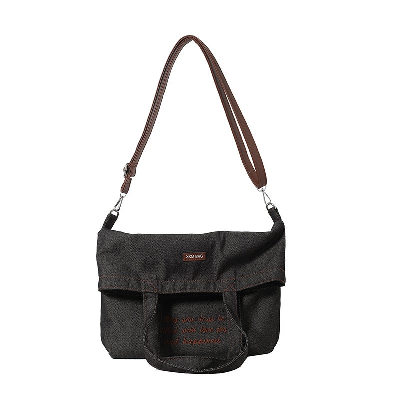Vintage Artistic Embroidered Denim Bag Instagram Style Fashionable Campus All-Match Shoulder Bag Japanese Style Casual Crossbody Bucket Bag - Image 1