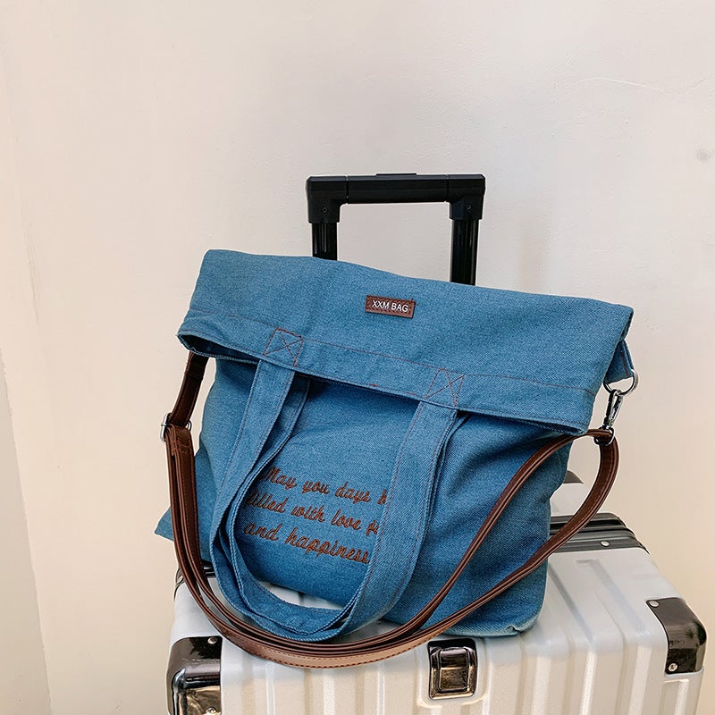 Vintage Artistic Embroidered Denim Bag Instagram Style Fashionable Campus All-Match Shoulder Bag Japanese Style Casual Crossbody Bucket Bag - Image 2