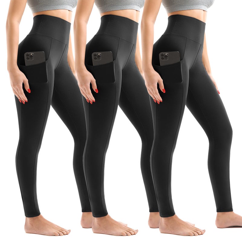 Walifrey Leggings with Pockets for Women 3 Pack, High Waist Womens Leggings (Black XXL) - Image 1