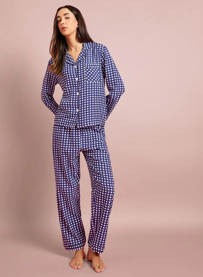 ستايلي Multi-Color Checked Pocket Detail Shirt and Pant Pyjama Set