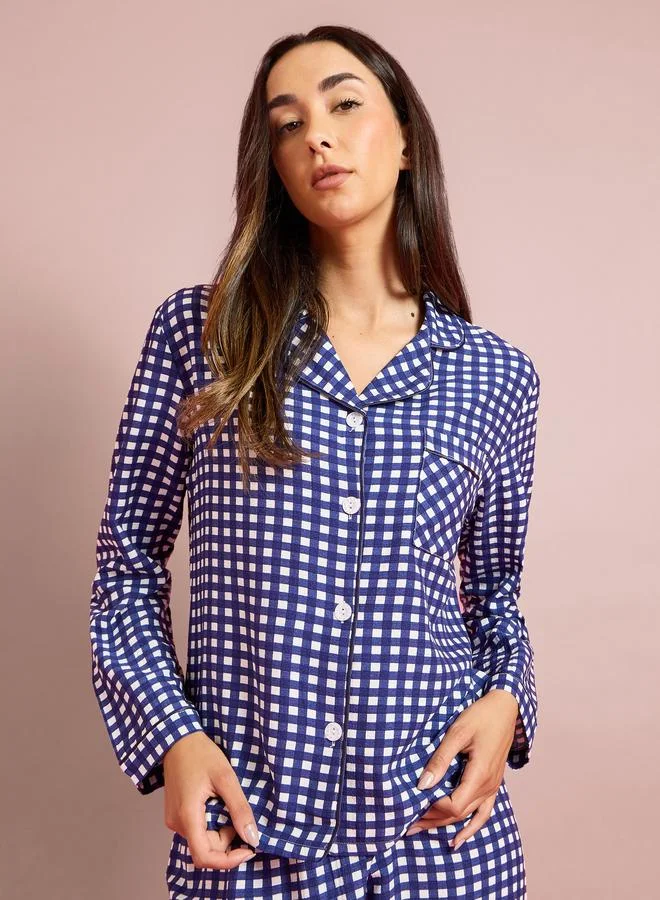 ستايلي Multi-Color Checked Pocket Detail Shirt and Pant Pyjama Set