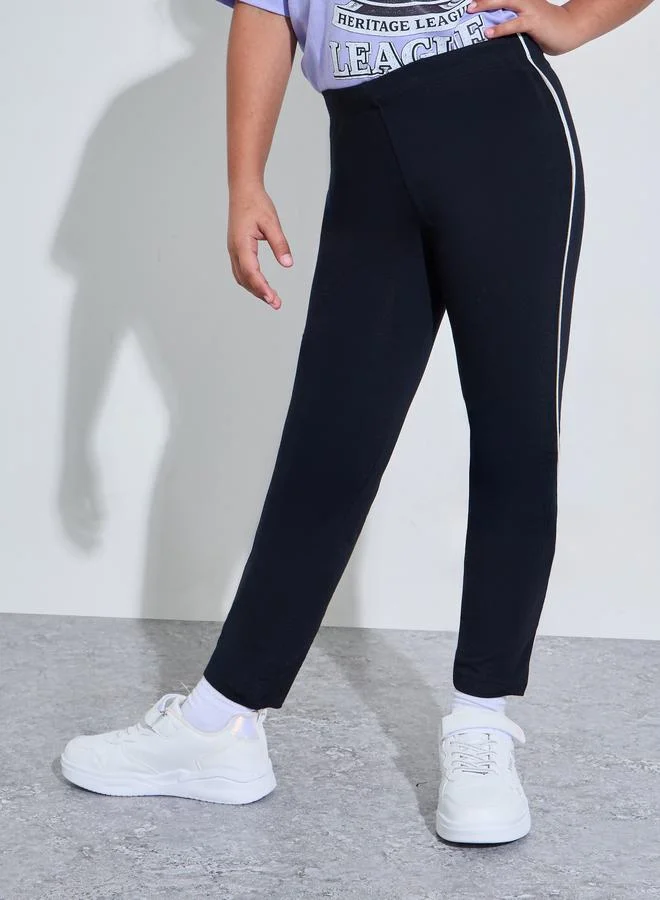 Styli Teen Girls Black Side Stripe Full-Length Leggings