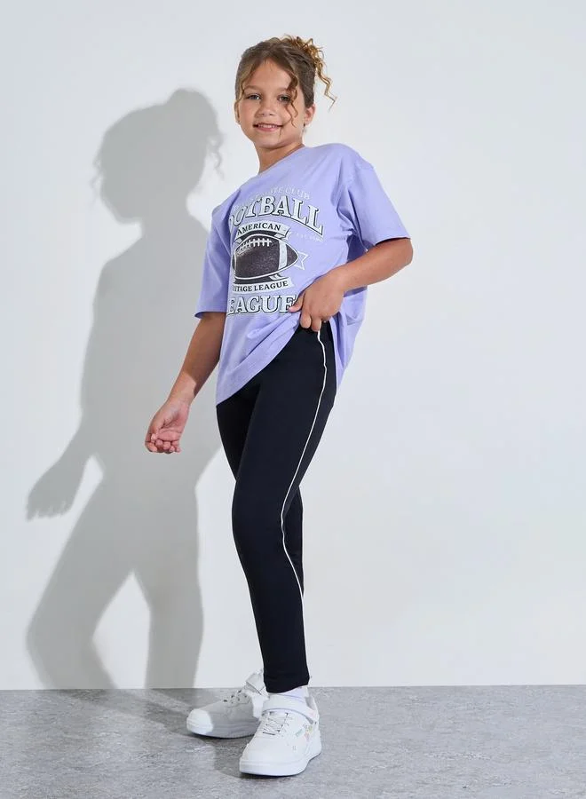 Styli Teen Girls Black Side Stripe Full-Length Leggings