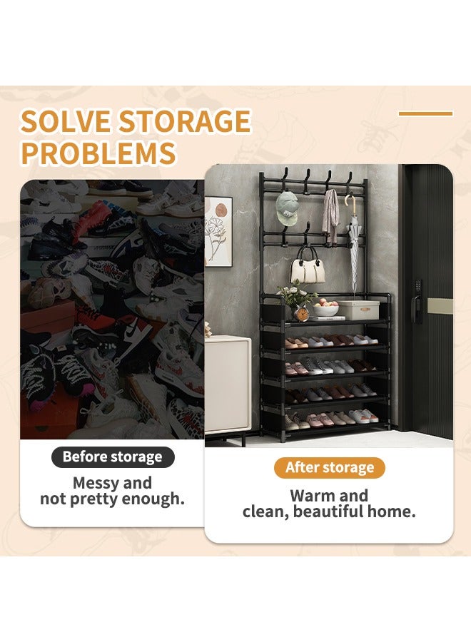 Loquat 2 in 1 Shoe Rack, Thickened Coat Rack with 5-Tier Storage, Easy Assembly, Suitable for Bedroom, Hallway and Garage Storage - Image 3