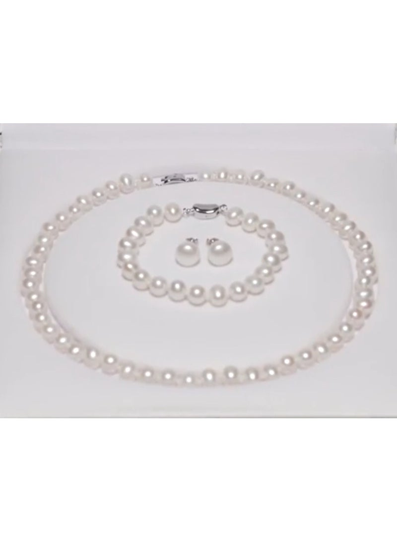 3-Piece Pearl Jewelry Set for Women - Elegant Necklace & Bracelet with Yuanbao Clasp, Minimalist Mother's Day Gift - Image 3