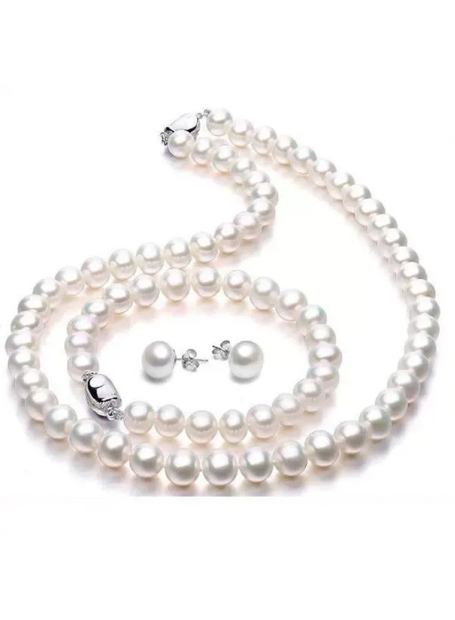 3-Piece Pearl Jewelry Set for Women - Elegant Necklace & Bracelet with Yuanbao Clasp, Minimalist Mother's Day Gift - Image 1